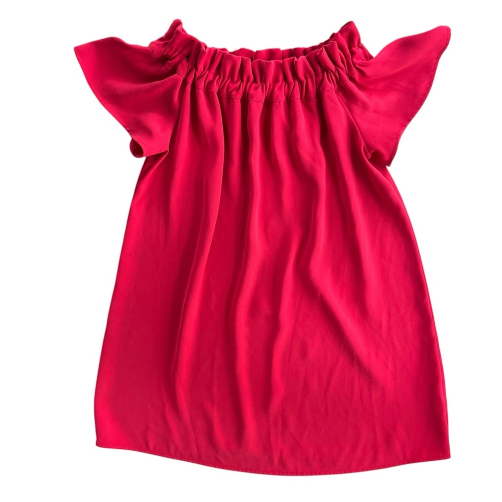 Pleione Women’s Small Petite Red Off The Shoulder Ruffle Shift Dress #WIP71192PT
